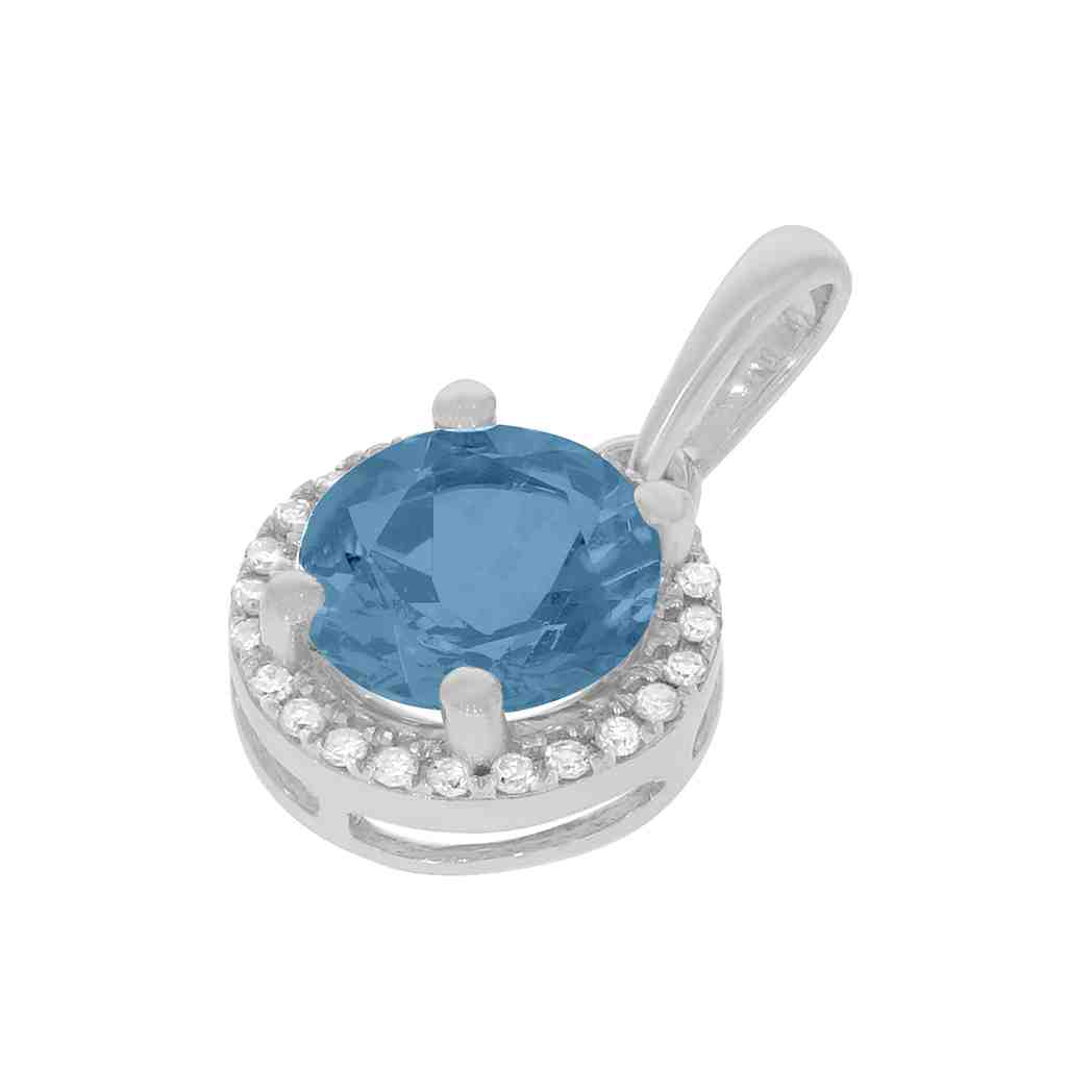 Blue Topaz and Diamond Halo Pendant PD31343A BLUE TOPAZ